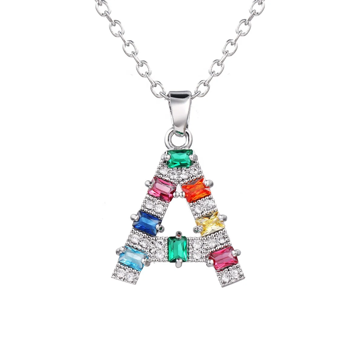 

Wholesale 2021 alphabet letters CZ zircon18K gold plated pendant necklaces jewelry