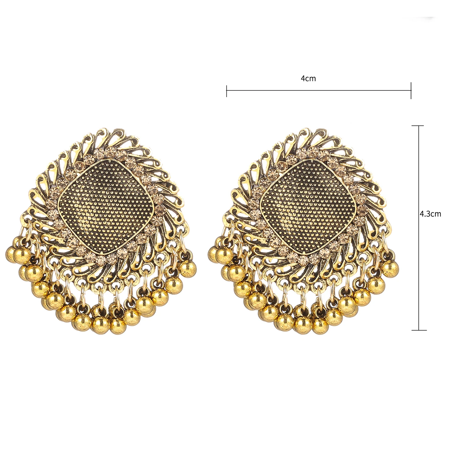 

2022 Luxury Diamond Bohemian Gold Plated Earrings Women's Jewelry Indian Jhumka Tassel Alloy Earrings Customization