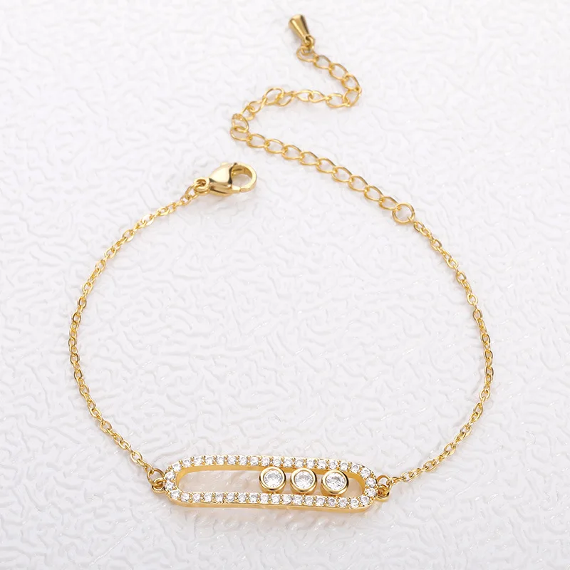 

free sample style geometric hollow bracelet three zircon bracelet