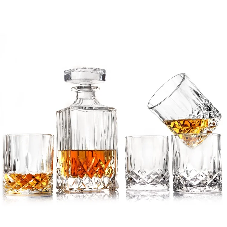 

Fashioned High Quality Crystal Oxford Glass Whiskey Decanter with 4 glasses Whiskey Decanter Set