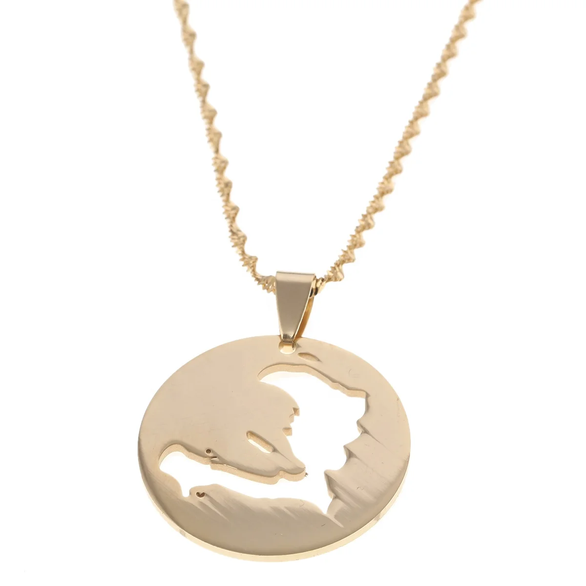 

Stainless Steel Haiti Map Pendant Necklace for Women Gold Color Map of Haitian Chain Jewelry