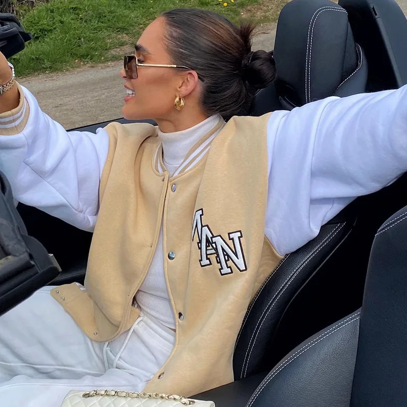 

INS fall casual contrast color baseball uniforms bomber jacket women's coats women's jackets