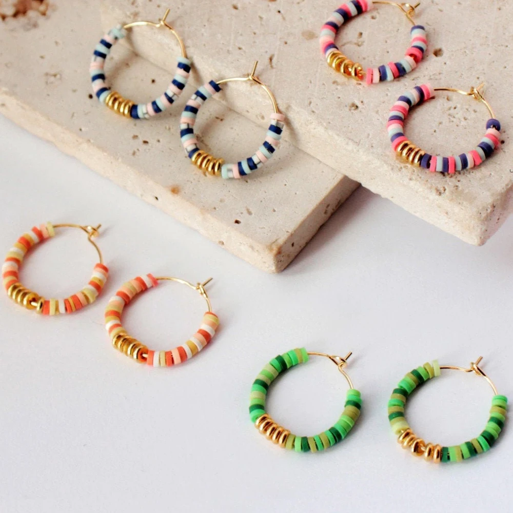 

Go2boho Candy Multi Color Heishi Clay Bead Stack Golden Piece Bohemian Trendy Handmade Hoop Beaded Earrings for Women 2024 New