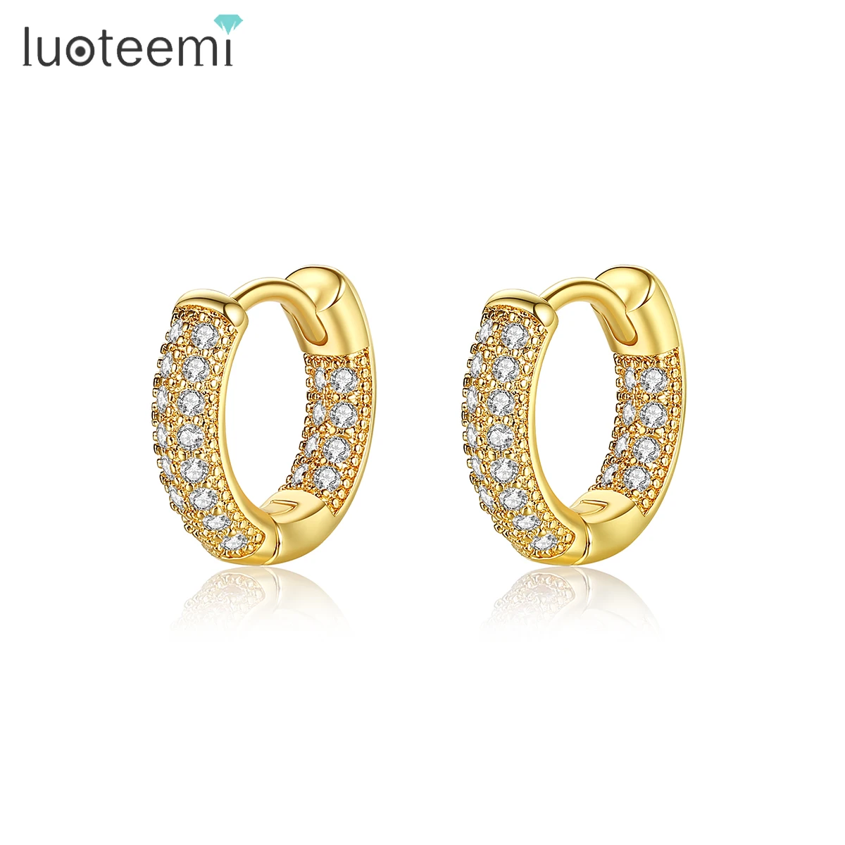 

LUOTEEMI Woman's Hoop Huggie Iced Out Man Dangle Vendor Inspired Famous Brand Japan Raw Brass Earring