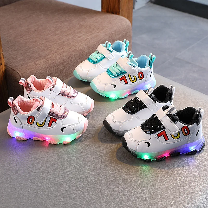 

Hot selling LED kids children shoes for boys and girls shoes, Black/blue/pink