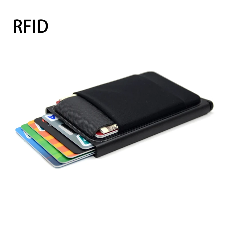 

YOUYUE Aluminum Wallet With Elasticity Back Pouch ID Credit Card Holder RFID Mini Slim Wallet Automatic Pop up Bank Card Case