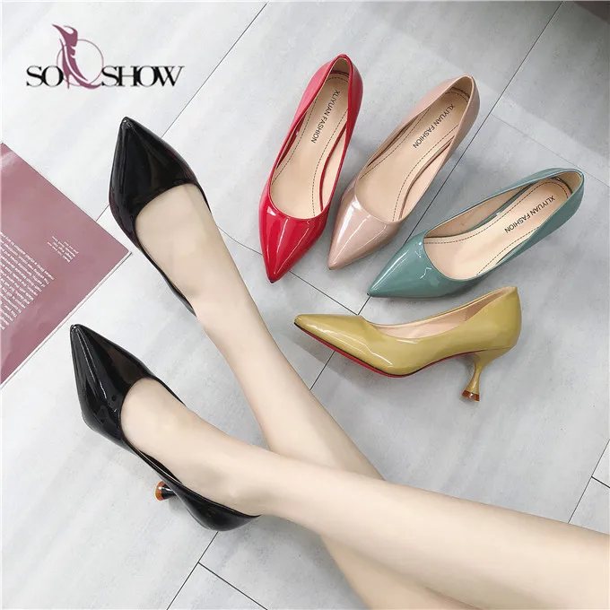 

China new trendy design Women PU pointed toe shoes ladies thin high heels pumps