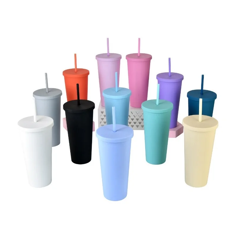 

Doyoung Wholesale BPA Free 24oz Double Wall Pastel Plastic Acrylic Matte Tumbler with Lid and Straw, Colors