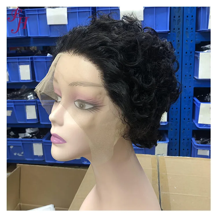 

FH fashion wholesale style short hair curly wig glueless peruvian curls bob wigs lace front pixie cut human hair wig