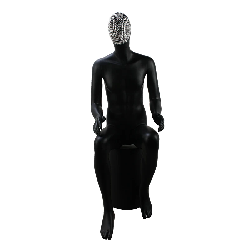 

wholesale new full body matte black male sitting mannequin with beads head