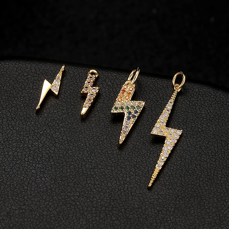 

Trend CZ Micro Paved 14K Gold Plated Lightning Bolt Pendant Charms