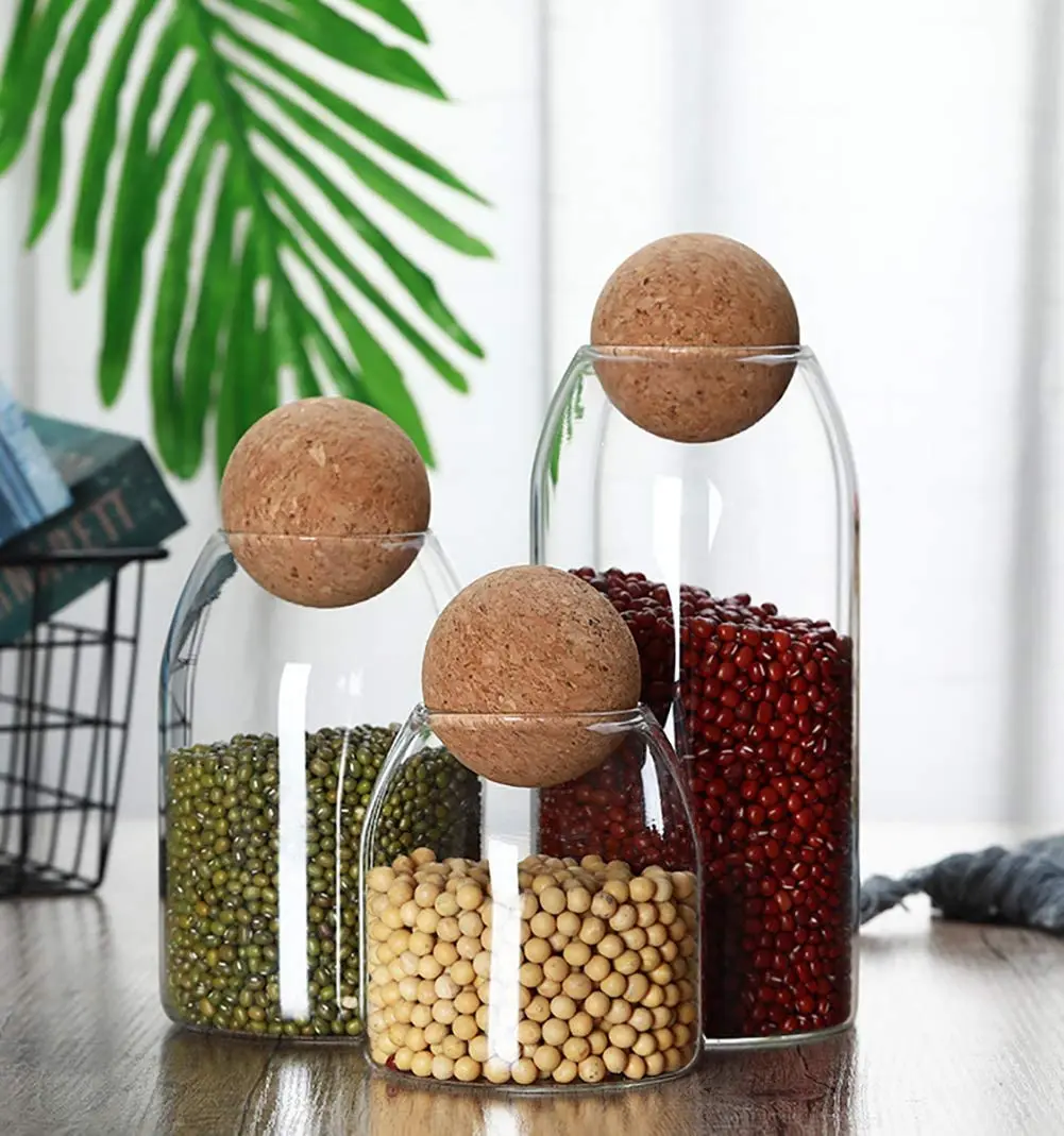 

Glass Jar with Airtight Seal Wood Lid Ball Glass Canisters with Airtight Lids Clear Different Sizes Glass Jar with Wood Lid, Transparent