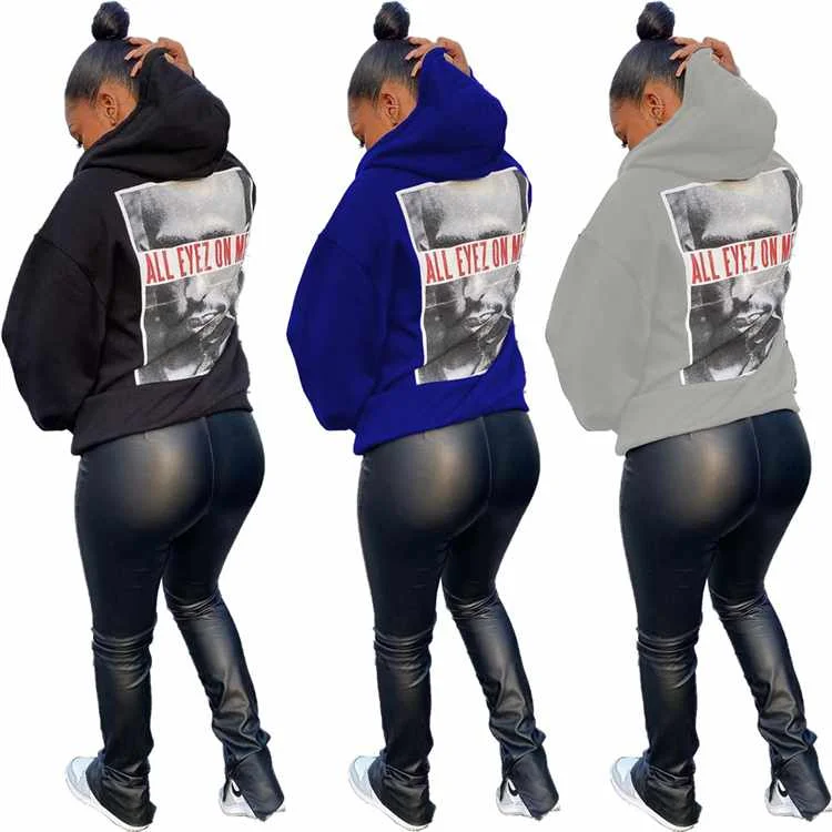 

Popular casual top O neck fleece printing crop hoodie for women