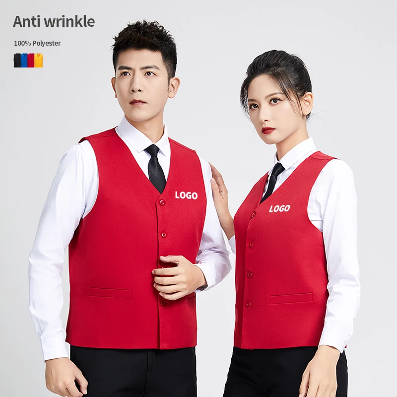 

wholesale custom Anti-wrinkle Anti-pilling Anti-Shrink Supermarket Hotel Attendant With pockets work vest