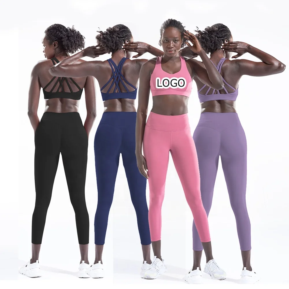 

Eco Friendly Scrunch Butt 2 PCS Sports Bra and Leggings Compression Spandex Yoga Sets Fitness Women 2021