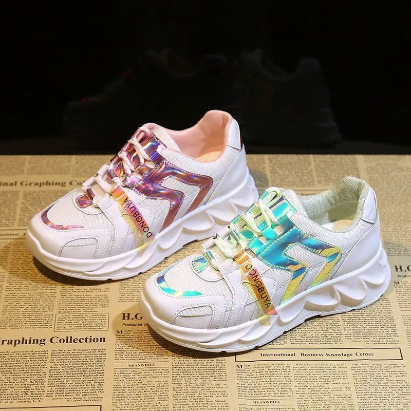 

Trendy Women Shoes Mesh Breathable Casual Shoes Woman Trainers Lace-Up Platform Chunky Sneakers Women Vulcanize Sneakers