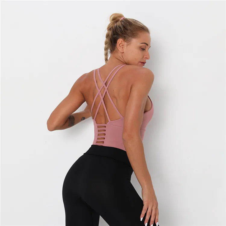 

Cross Back Strap Sports Bra Beauty Back Tank Tops Shock-proof Vest Fitness Yoga Sports Wear, 6 colors