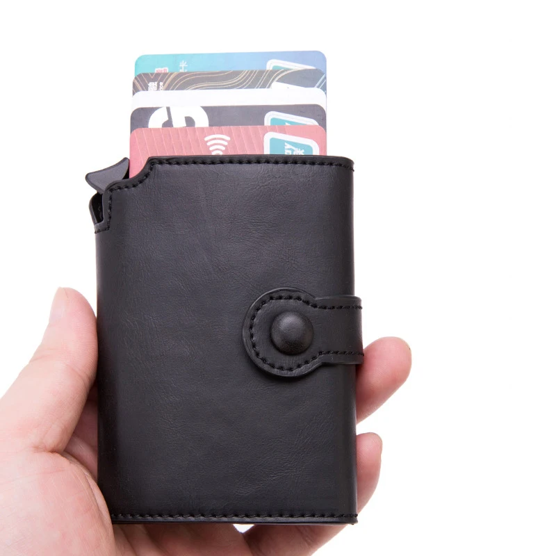 

Automatic Pop Up Credit Card Holder Wallet RFID Blocking Slim Leather Men's Minimalist Wallet