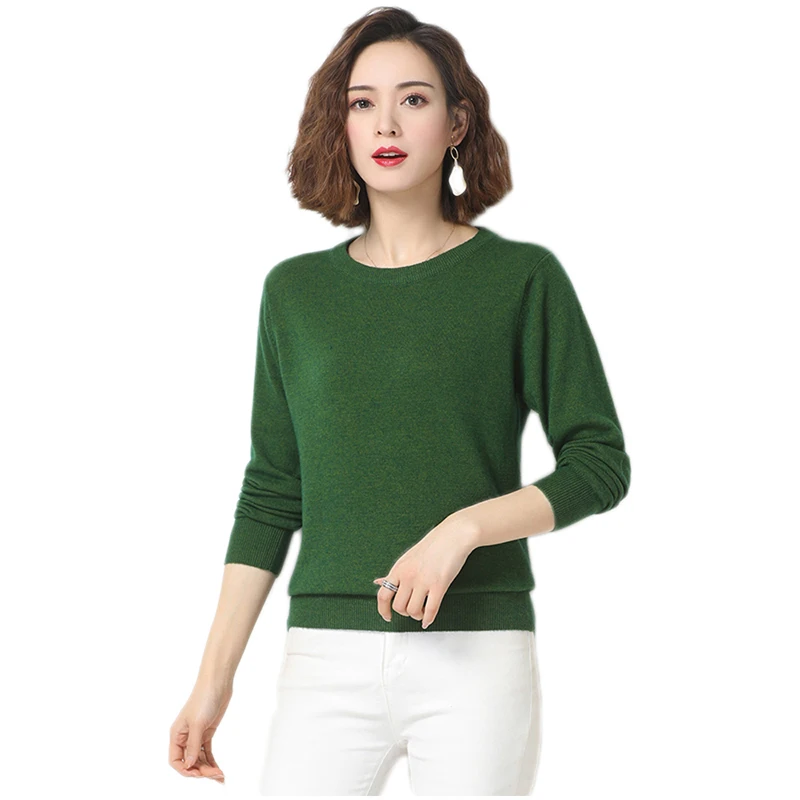 

Women's Solid Crew Neck Plain Knitted Jumper Tops Long Sleeve Cashmere Basic Style Pullover Sweater