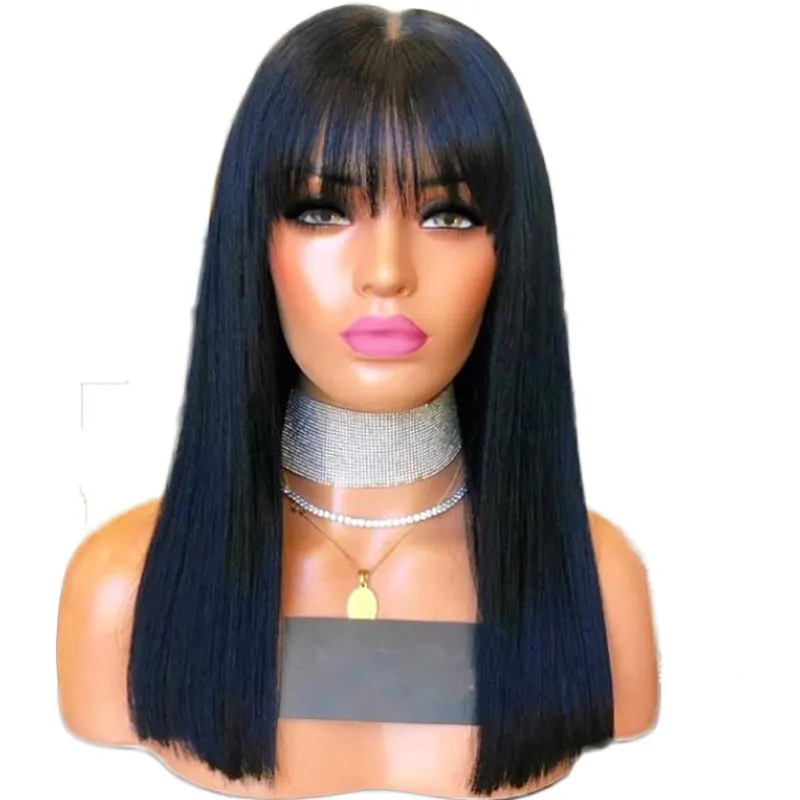 

Cheap 100% Human Hair Full Lace Wigs with Bangs for Black Women Short Bob Straight Cuticle Aligned Full Lace Human Hair Wig