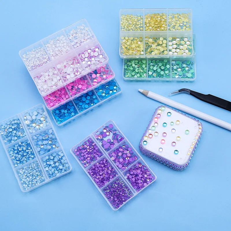 

3D Crystal Rhinestones Hot Fix Round Rhinestone Mix Size DIY Nail Art Rhinestone Box