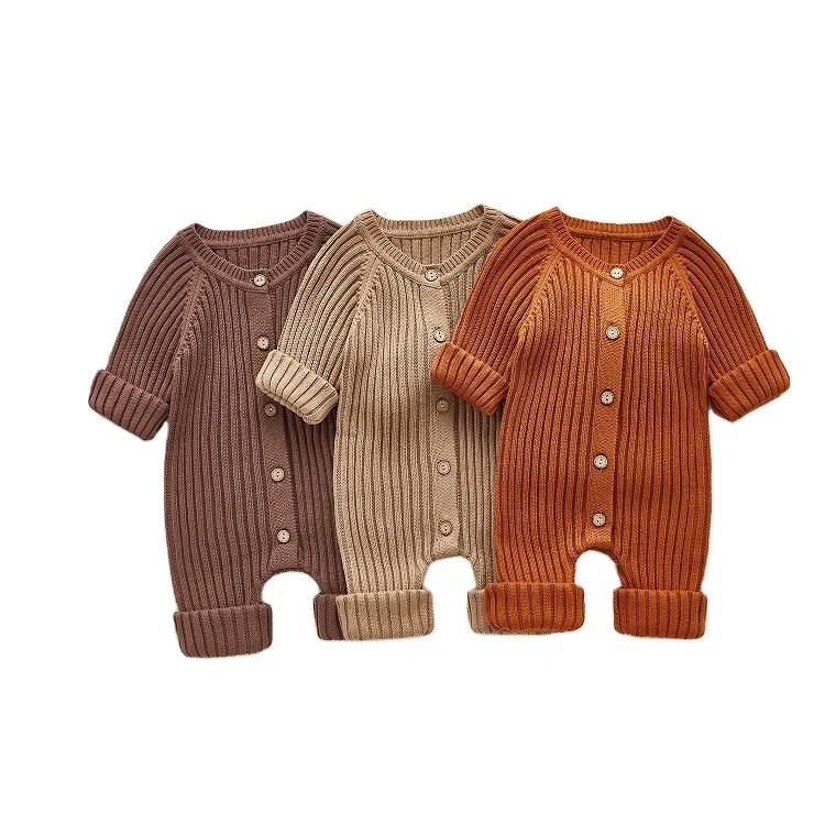 

M1223 Spring Fall Long Sleeve Clothing Overall Ribbed Rompers100% organic cotton knitted baby romper, Picture shows