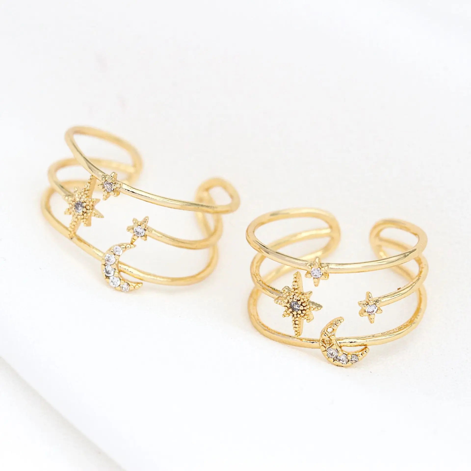 

Womens Gold Adjustable Finger Ring Jewelry Micro-inlaid Zircon Moon and Star Ring