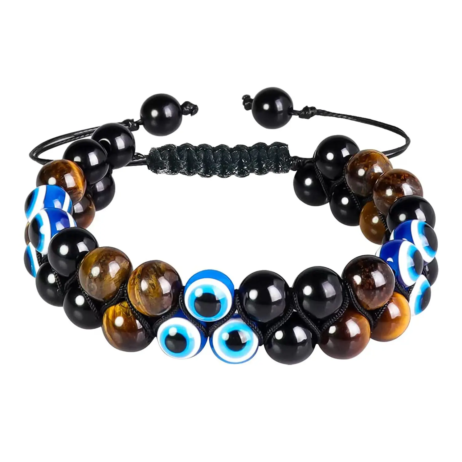 Double Layer Adjustable Bracelet for Men and Women Natural Stone Tiger Eye Bracelets