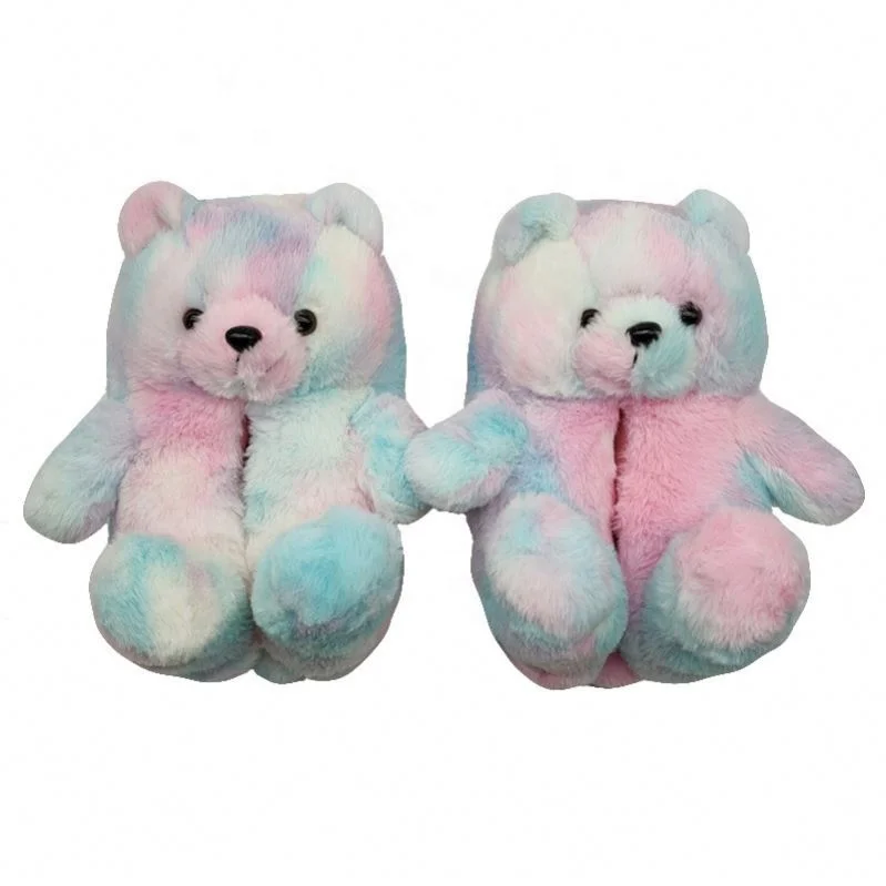 

Custom 1:1 2022 Flat Fur slippers Plush New Style Slippers House Colourful Teddy Bear Slippers for Women Girls, Picture