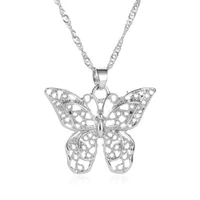 

New Hollow Double Metal Butterfly Pendant European Pendant Butterfly Necklace Female Sweater Chain Manufacturers Wholesale