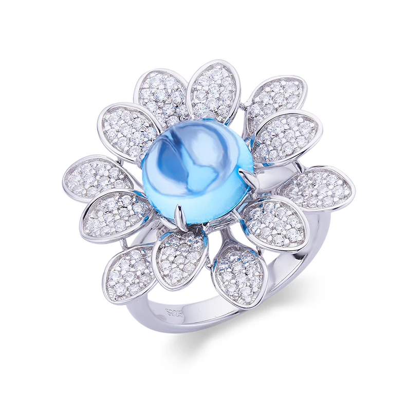 

Fine Jewelry Female Wedding Band Natural Gemstone Sky Blue Topaz Ring for Girl, Silver