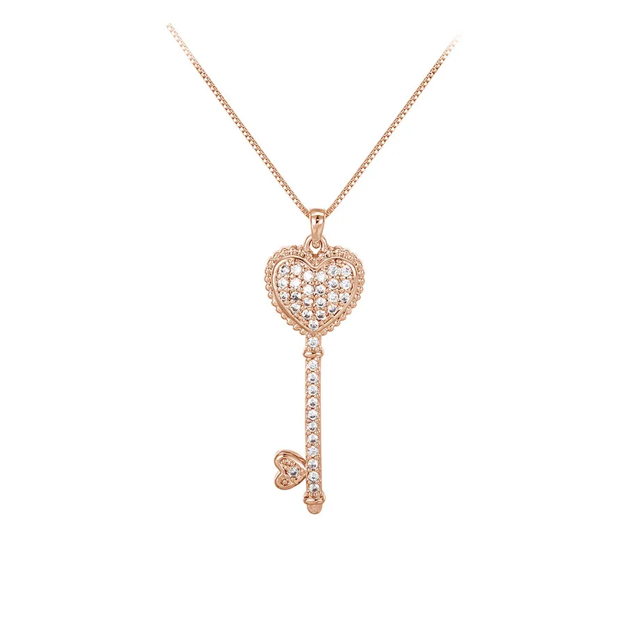 

necklace-01011 xuping jewelry customized simple fashion romantic heart-shaped lucky key full diamond rose gold necklace