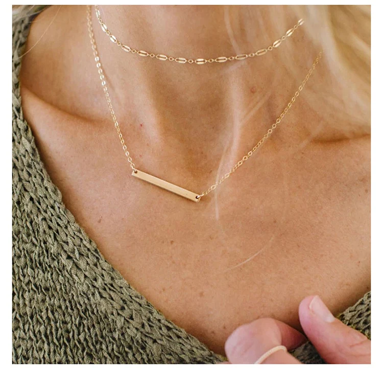

Custom Women Double Layer Link Chain Jewelry Stainless Steel Multi Layer Necklace