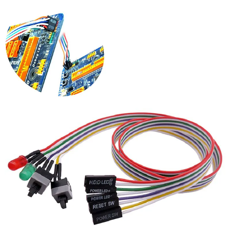 

Set of 4 Computer Motherboard Power Cable 2 Switch On /Off/Reset with LED Light Computer chassis switch line, Picture