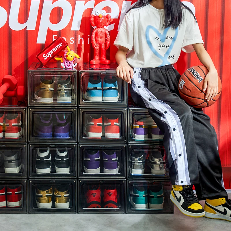 

Wholesale Portable Stacking Display Transparent Large Sports Sneaker High Heels Shoes Organizer