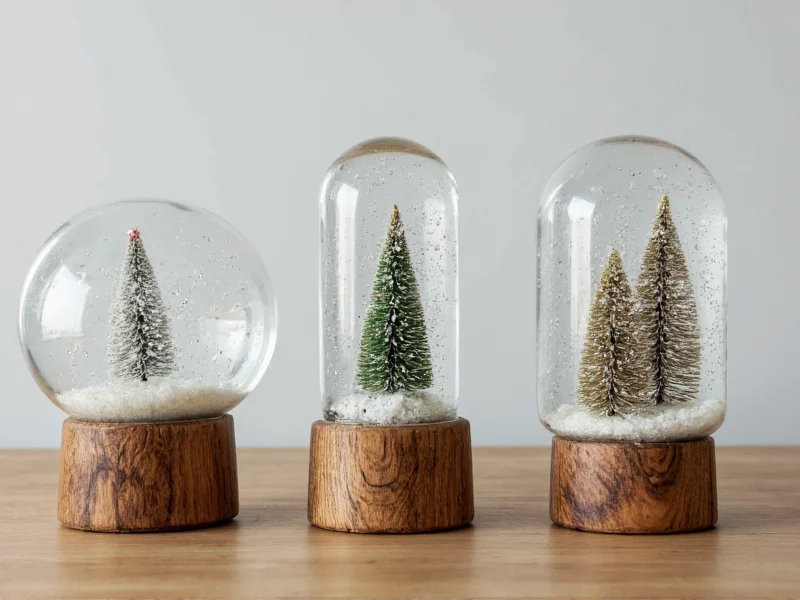 Three themed snow globes with natural materials