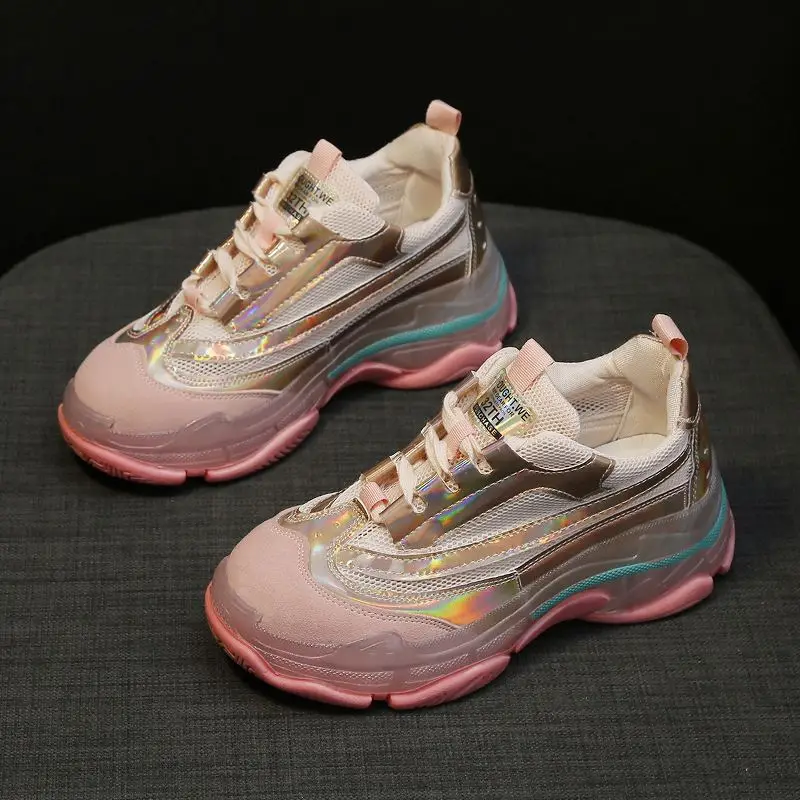 

2020 New Style Crystal Pink Fashion Casual Chunky Sneakers Women Sport Shoes Women