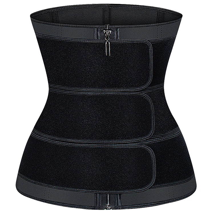 

9 Steel Bone Long Torso Corset Latex Zipper 3 Belts Waist Trainer