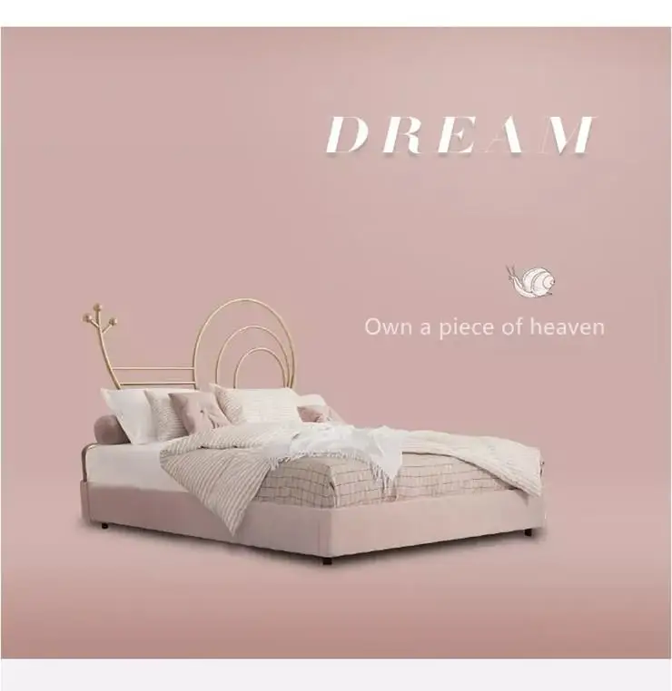 Modern minimalist designer fabric bed Nordic creative princess double metal bed