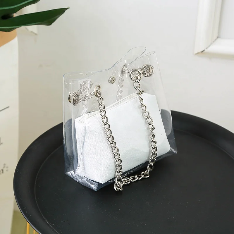 

FS8429 Wholesale Transparent Clear PVC Purse PVC Tote Bag 2 picecs set, See below pictures showed