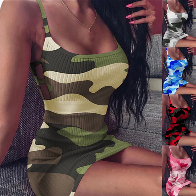 

Ladies Sexy Hip Lifting Close Fitting Suspender Skirt Camouflage Color Summer Dress, Customized color