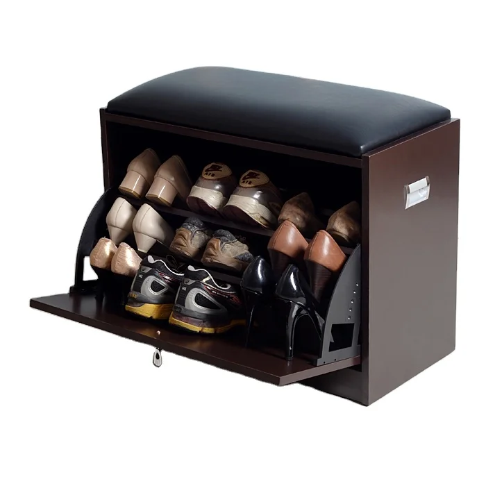 

Living room furniture shoe storage cabinet shoe box with stool, White,brown,black