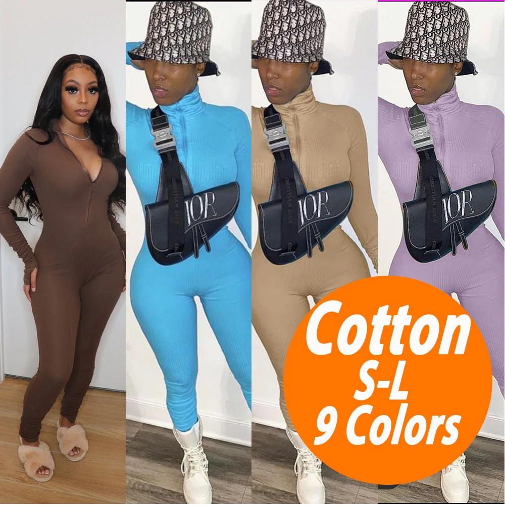 

2022 woman Cotton Spring Women Sexy Solid color zipper up Jumpsuits Yogo Pants Club Wear Fitness One Piece Jumpsuits Girl