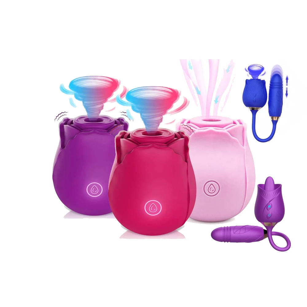 

Hot Sell Silicone Rose Shape Adult Vibrating Sex Toys Tongue Licking Sucking Rose Vibrator For Women