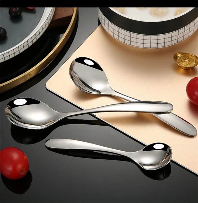 

Stainless Steel Round Spoon Bright Household Soup Spoon Kitchen Accessories, As show