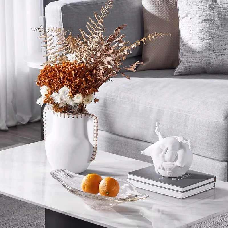 

Factory Supply White Ceramic Vase Bag Shape Modern Nordic Ceramic Vase For Home Decor