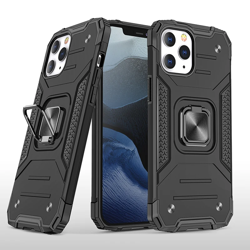 

Ring Phone Case For iPhone 12 Pro Max Rugged Hybrid Armor PC+TPU Shockprooof Cover With Kickstand Metal Plate