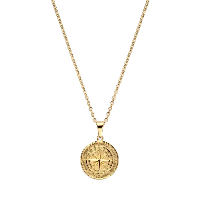 

Fashion Ttrendy 18k Gold Plated Compass North Star Men Pendant Stainless Steel Necklace Jewelry, Silver/ gold