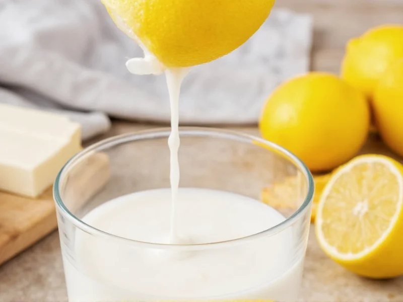 Lemon juice being squeezed into milk for buttermilk substitute