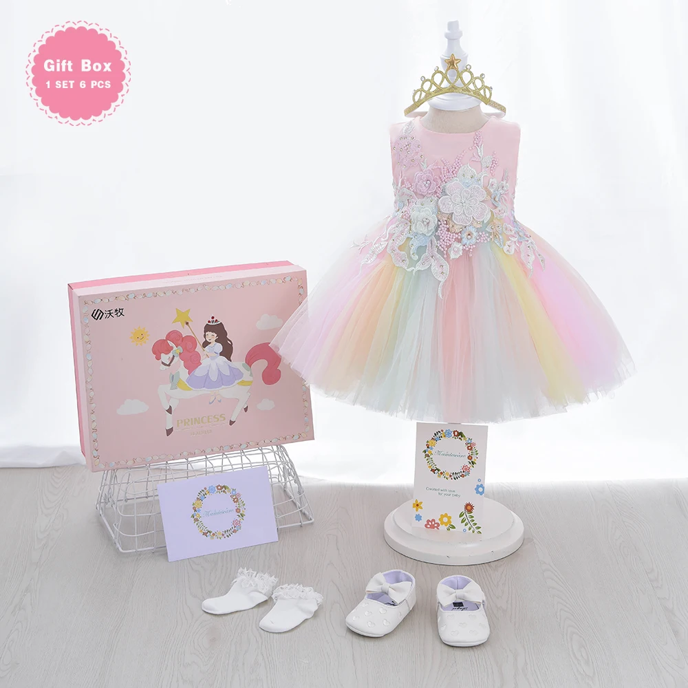 

New Born Birthday Dresses Gift Box 0 To 24 Month Pink Unicorn Baby Infant Toddler Girl Newborn Dress Set For Baby Dress Gift Box